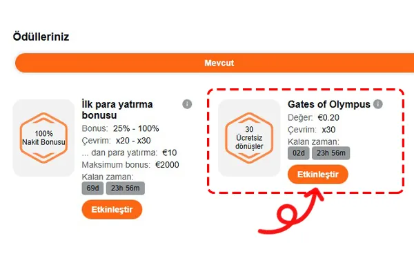 Adım 5: freespinleri etkinleştirip oyuna başlıyoruz